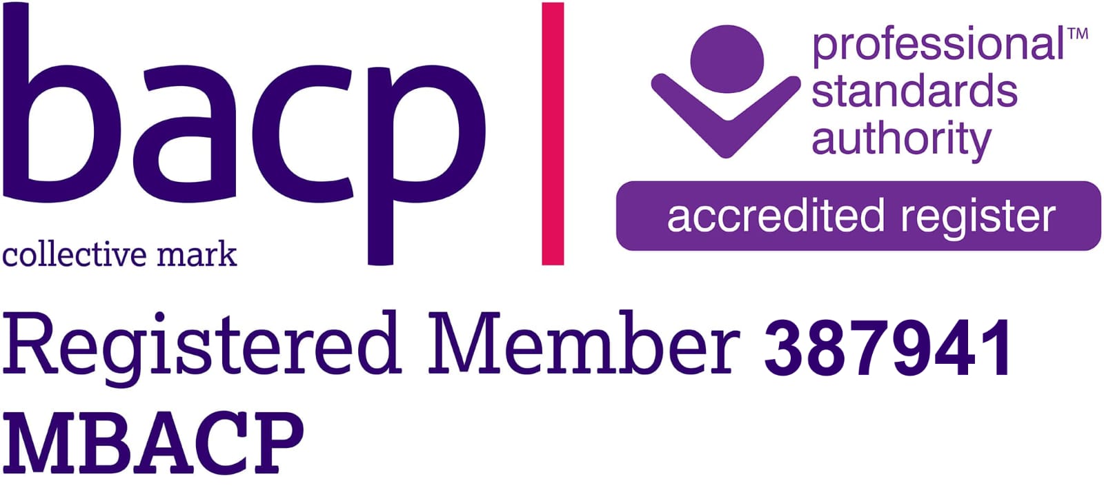 BACP Registered Member and Professional Standards Authority Accredited Register badge