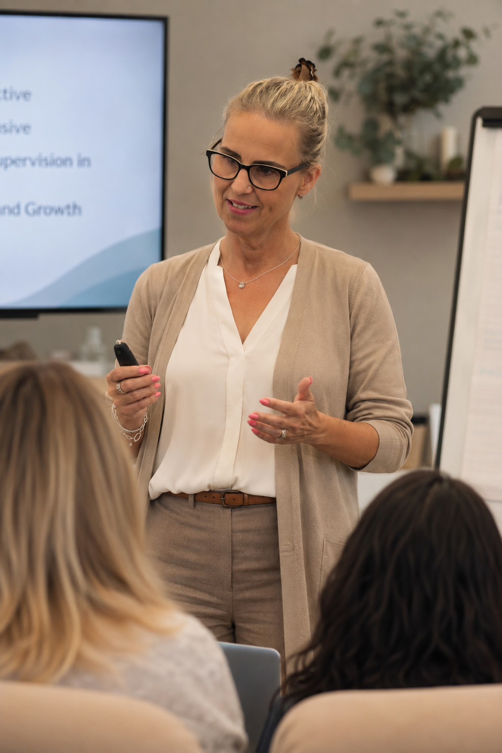 Tracie presenting to a small group during a training session